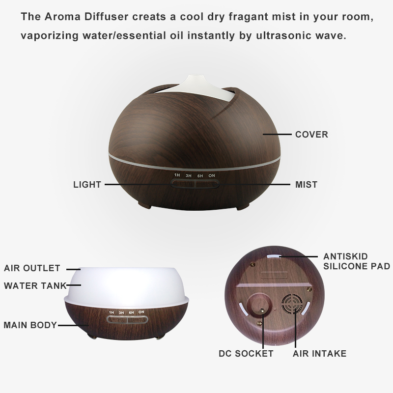 Dark Wood Grain Cool Mist Oil Humidifier , Essential Oil Aromatherapy Diffuser with OEM Private Label