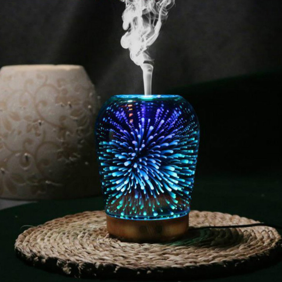 3D Aromatherapy Oil Diffuser,100ml Glass Essential Oil Ultrasonic Cool Mist Humidifier with 8 Color Changing LED Mood Lights