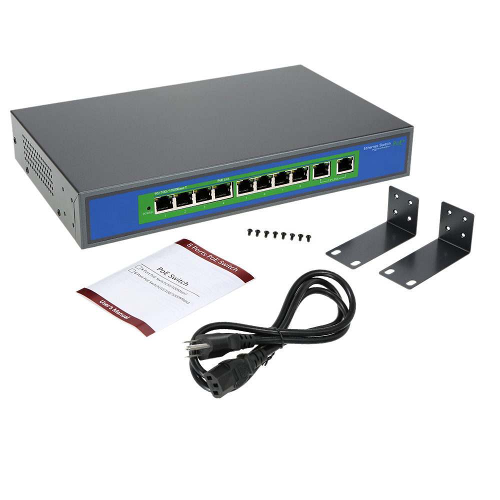 IEEE802.3at 8 Port 1000Mbps POE Switch Network Gigabit Switch Power Over Ethernet for IP Camera VoIP Phone AP devices 1010POE-AT