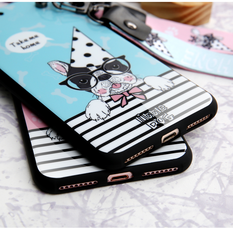 IMD Cute Cartoon Dog Silicone Cell Phone Case for iPhone 8 7 Plus , for iPhone X Case with Lanyard Animal