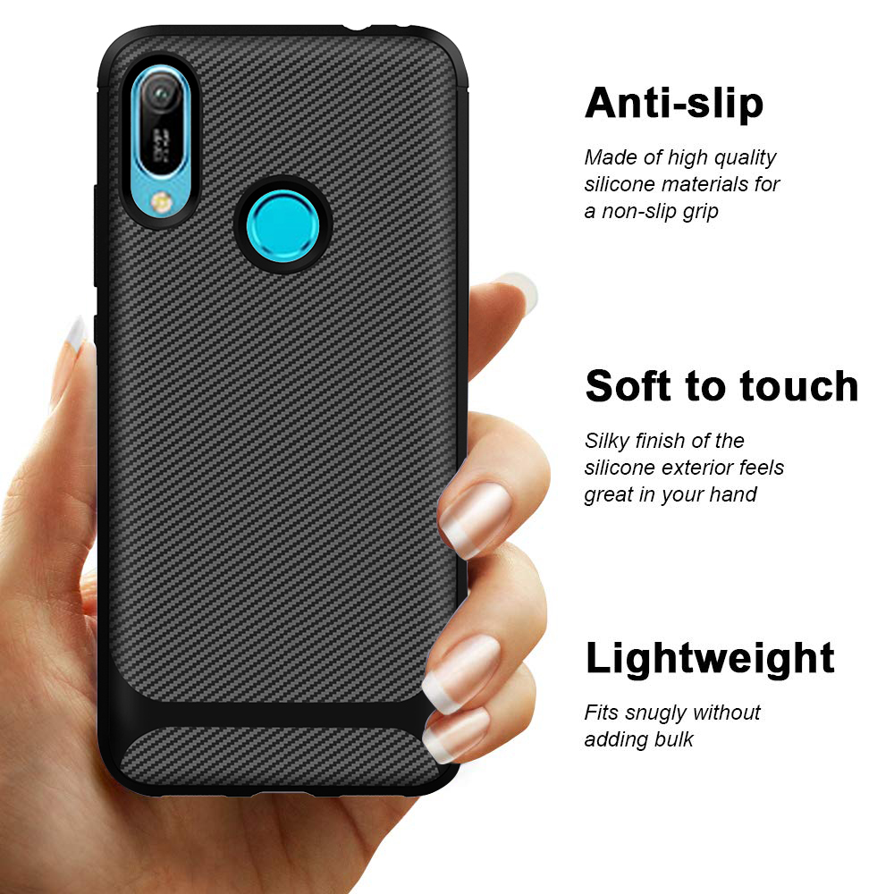 Carbon Fiber Silicon Back Cover For Huawei Y6 2019 Phone Case