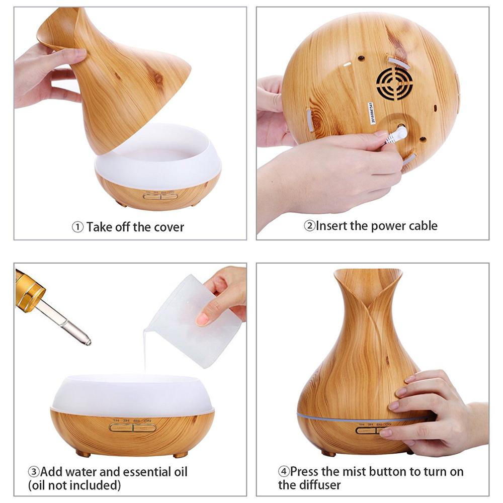 400ml Wood Grain Aromatherapy Essential Oil Diffuser, Ultrasonic Cool Mist Humidifier with 4 Timer Settings