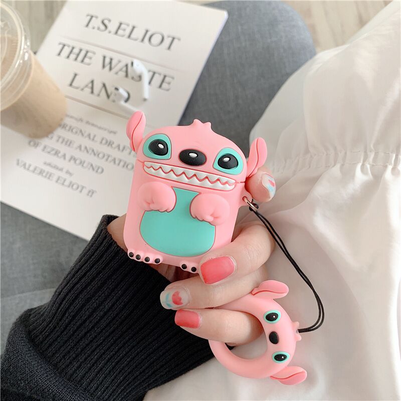 Cartoon Cute Stitch Earpods Cover Case with Key Ring for Apple Airpods,for Airpods 2 Storage Case Lovely Minnie Mouse Ear