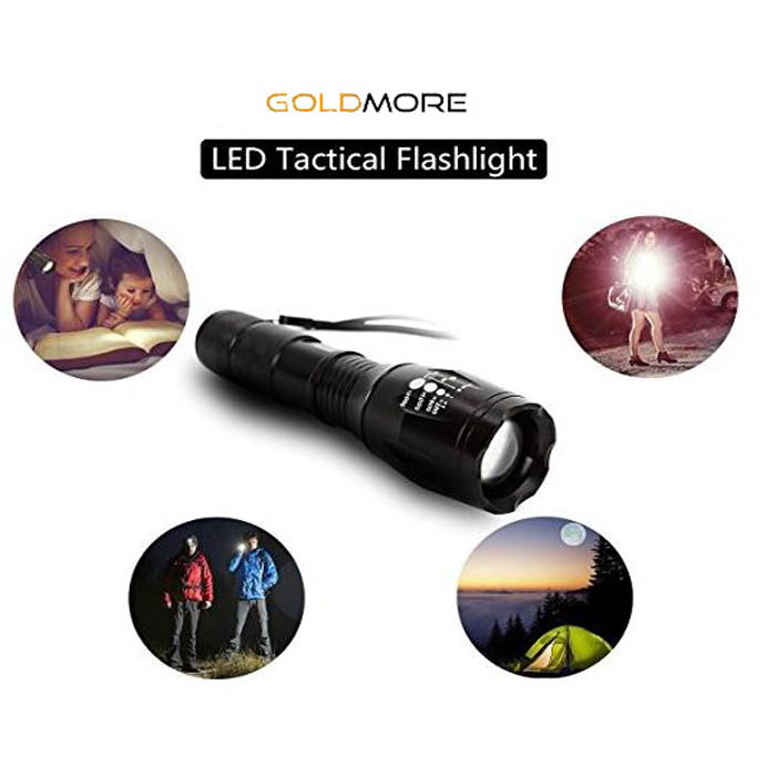 Goldmorep Portable Tactical Flashlight Led Including 3*AAA Battery,Zoomable, Waterproof,Super Brightness With 3 Light Modes torc