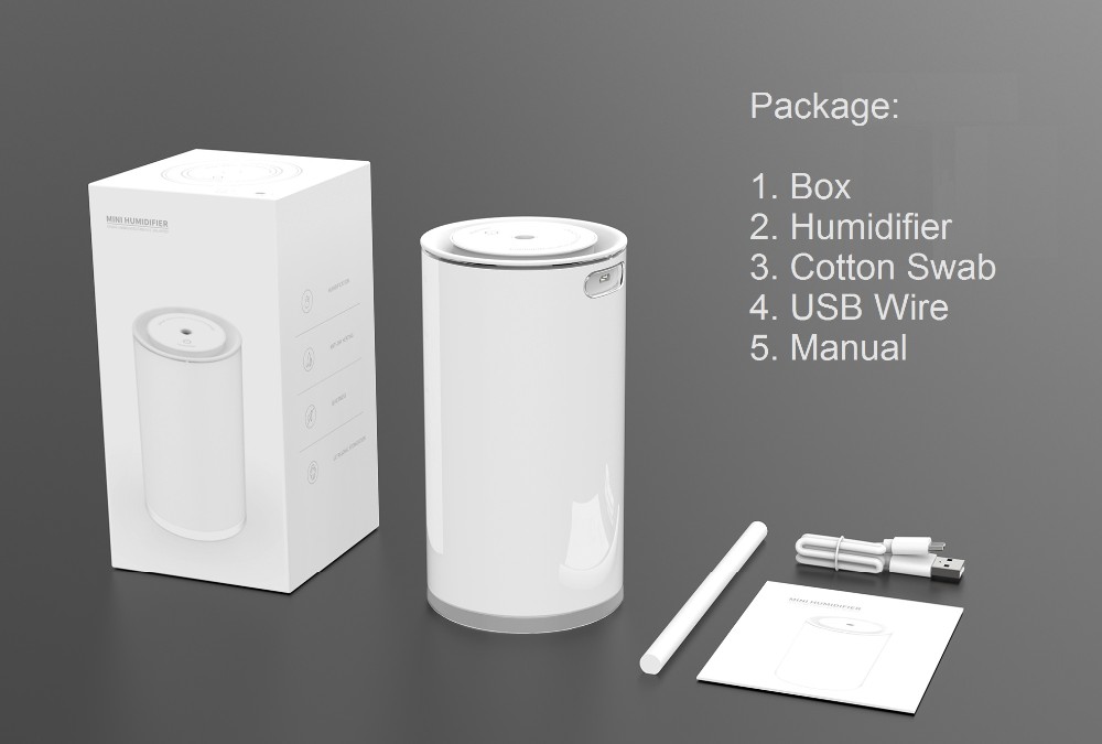 Simple 450ml Big Capacity White Cup Air Humidifier with Big Mist & Auto Shut Off