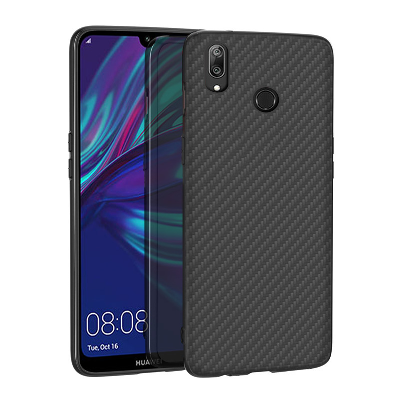 Matte Finish Carbon Fiber Textured Light Thin Shock Absorbing Bumper Skin hard case For Huawei Y7 Prime 2019