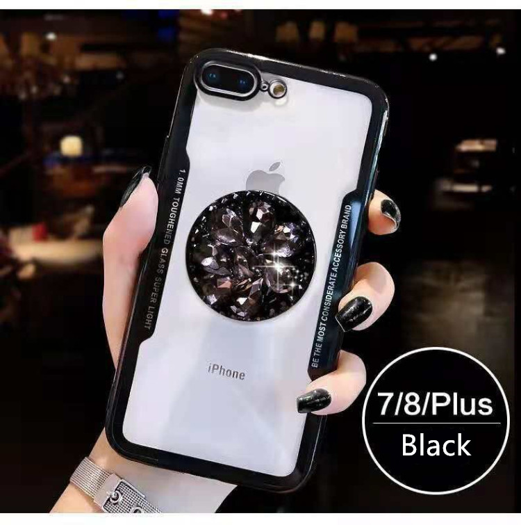 Clear Bumper Phone Case with Crystal Diamond Holder for iPhone Xs Max 8 Plus for Samsung Galaxy Note 9 Case