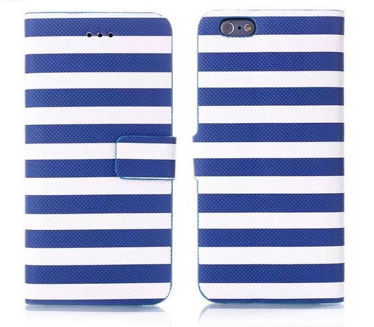 Mobile Phone Accessory Wallet Case Stripe Pattern Leather Flip Cover With Stand for iPhone 6 Plus 5.5