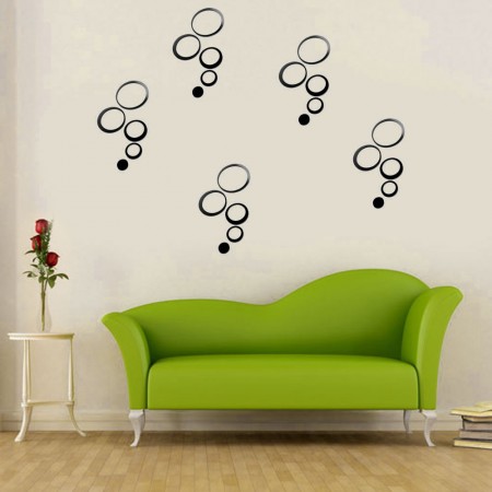 Black 5pcs Wooden Circle Ring 3D Removable Wall Stickers Decals Home door Decorations