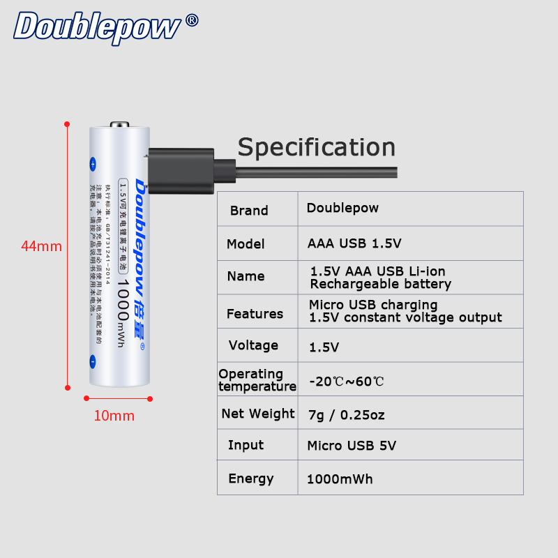 Hot sell 1.5v Constant voltage output AAA am4 lr03 lithium ion battery with micro USB charging port