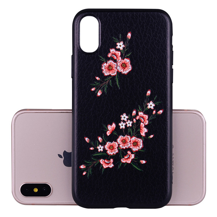 Custom Embroidered Plum Blossom Soft TPU Cell Phone Case for iPhone X 8 7 6s plus