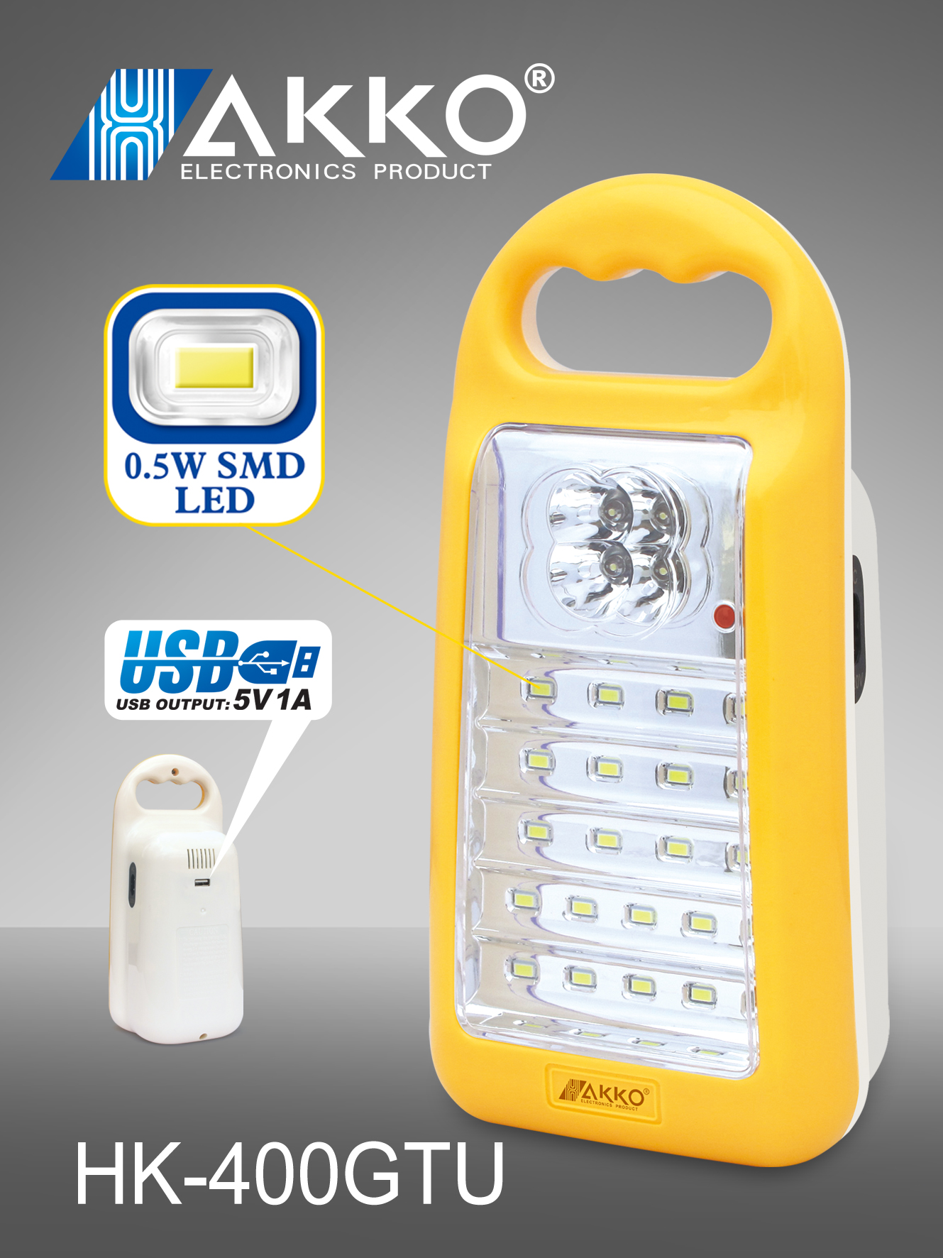 yellow high-quality portable led rechargeable emergency light for camping