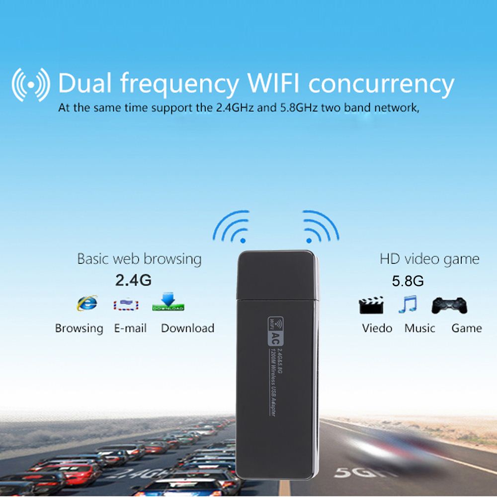 1200Mbps 11AC USB 3.0 2.4G/5.8G Dual Band Wireless WiFi Adapter Receiver Network Card 802.11ac/a/b/g/n