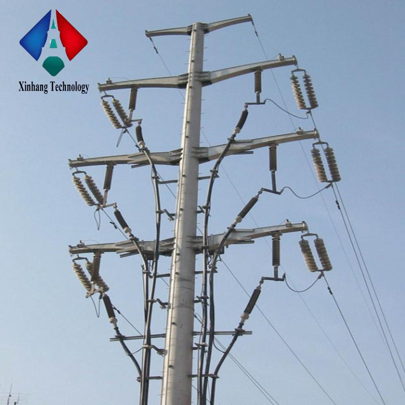 galvanized steel pole with cross arm heavy 400kv suspension ohtl 22kv power electrical tower
