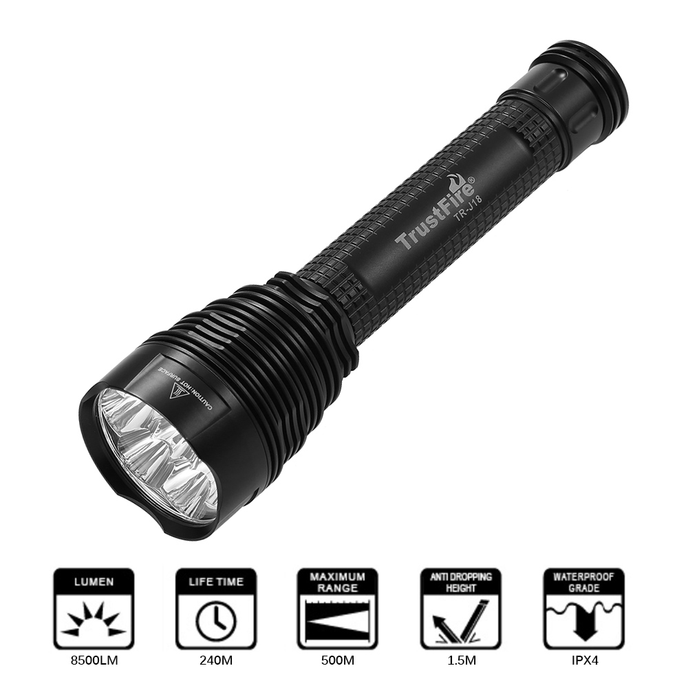 Trustfire TR-J18 Flashlight 5 Mode 8000 Lumens 7 X CREE XM-L T6 LED by 18650 or 26650 Battery Waterproof High Power Torch