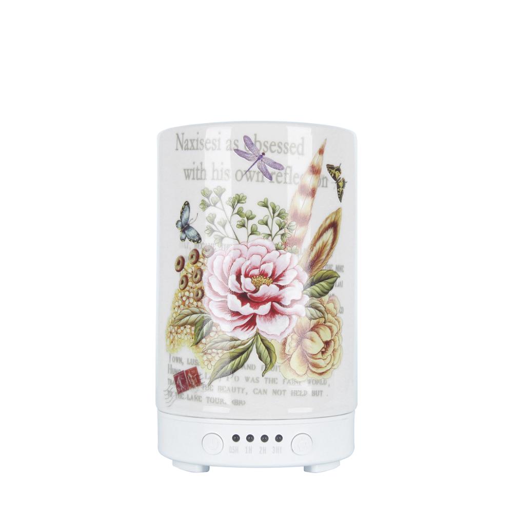 Hildy 100ml Ultrasonic Peony Pattern Ceramic Essential Oil Diffuser Air Purifier in Karaoke, Coffee Shop, Hotel, and Rest Room