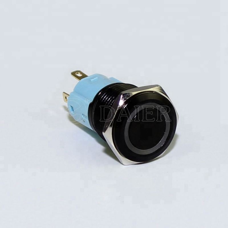 16MM Flat Button Ring Illuminate Momentary Or Latching Waterproof Metal Push Button 22 24V