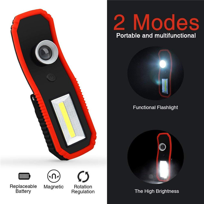 Goldmore anti-slip finish ABS 2 in 1 multifunctional camping flashlight 3w COB working light with magnetic base