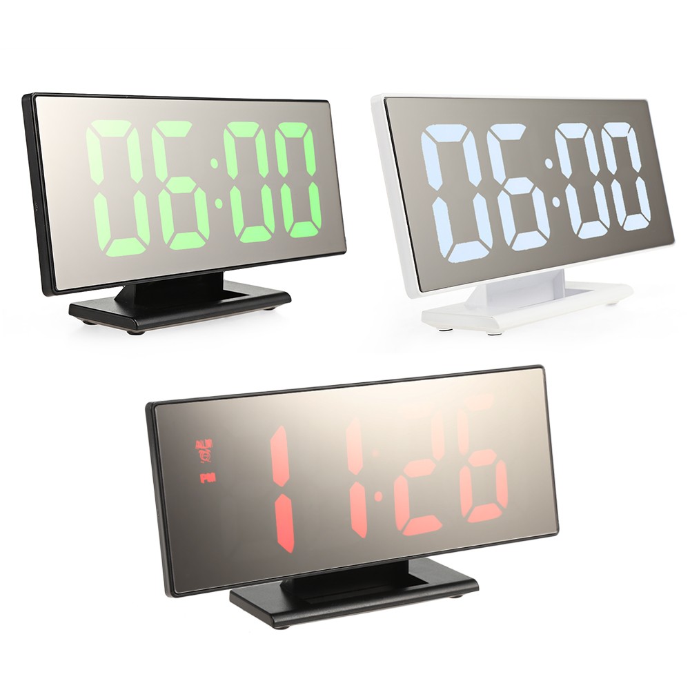 Digital Mirror Surface Alarm Clock With Large LED Display USB Port For Bedroom