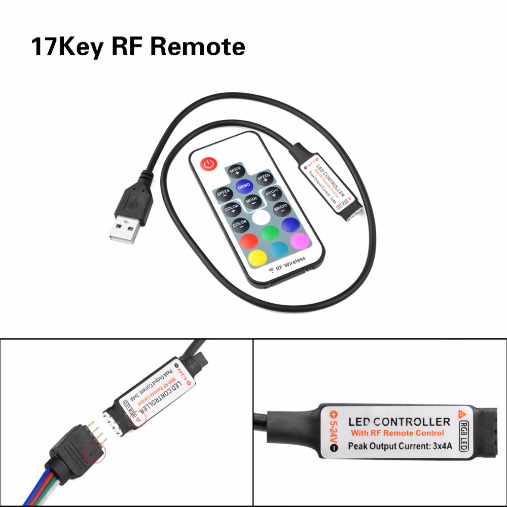 usb led strip controller 5-24V  RGB  IR RF Remote Controller 5V-24V USB LED Strip light 17 24 Key Remote Wireless Controller