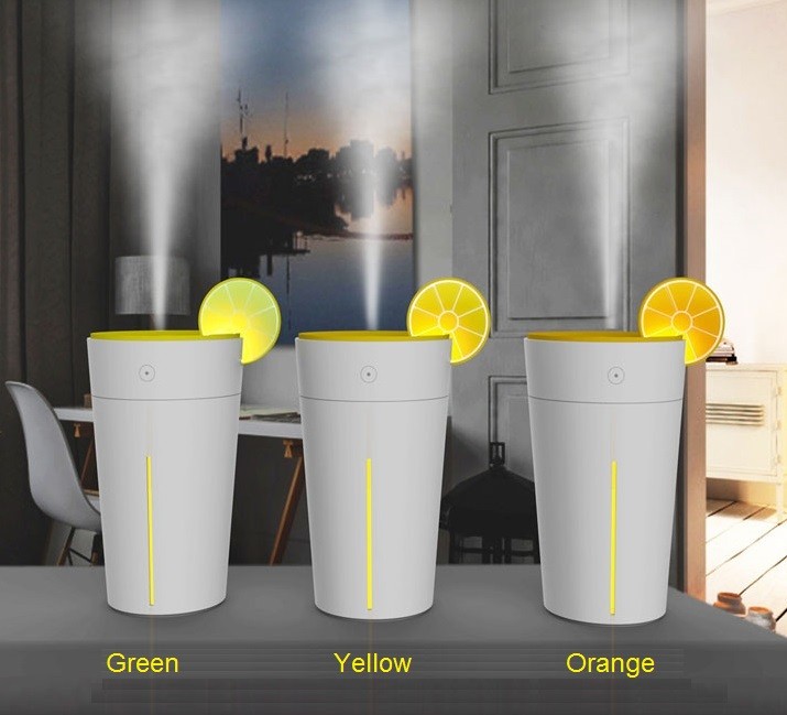 Green & Yellow & Orange USB Humidifier for Car,Lemon Cup Funny Cool Mist Humidifier with 7 color led light changing