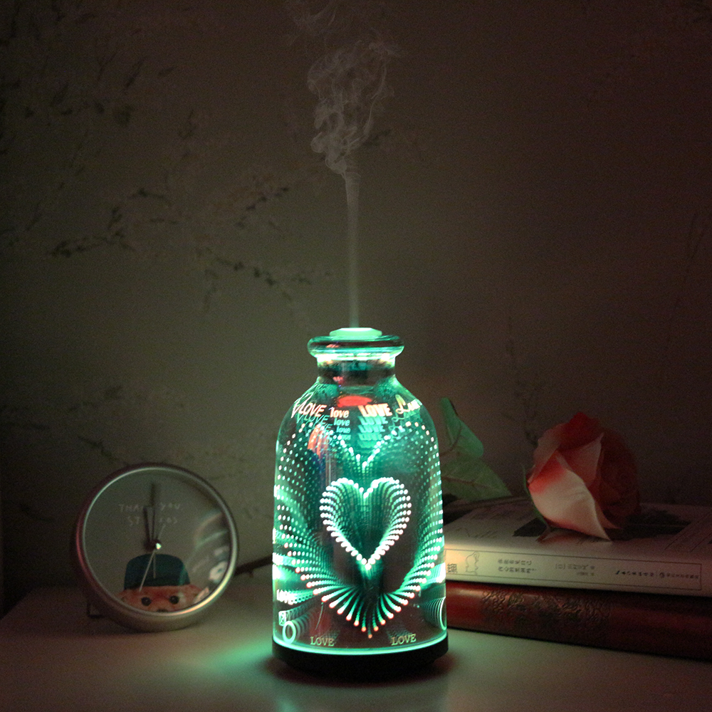 Christmas Gift Essential Oil Diffuser Humidifier Colorful Lamp with 3D Fireworks Glass Bottle