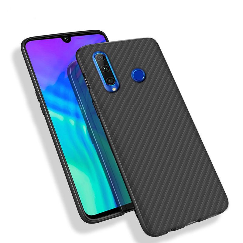 Matte Finish Carbon Fiber Textured Light Thin Shock Absorbing Bumper Skin hard case for Huawei honor 20i