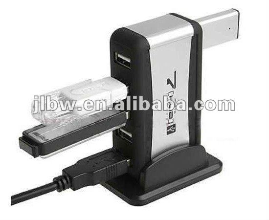 High Speed 7 Port USB Hub Power + AC Adapter Silver Big Logo Position
