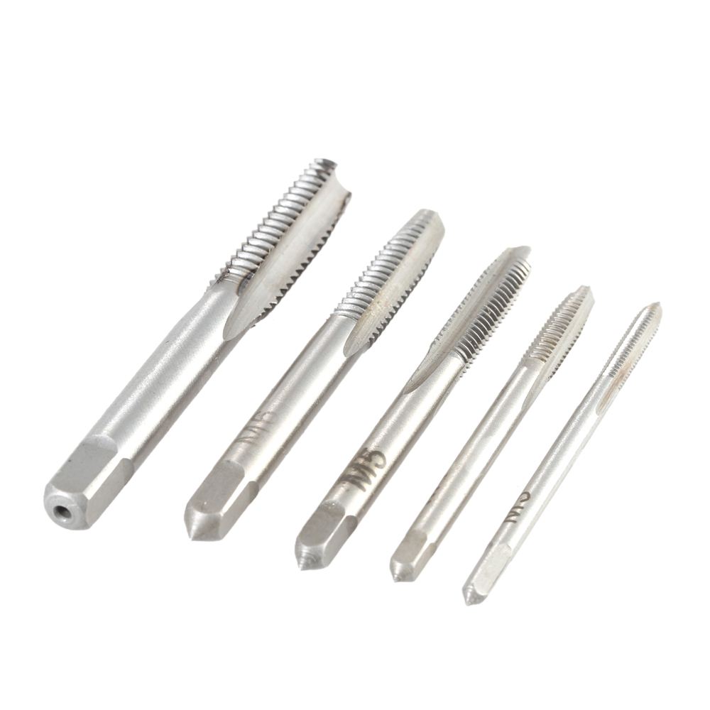 5pcs/set Straight Groove Tap Bearing Steel Mini Straight Flute Hand Taps Drilling Machine Accessories Round Shank Perforator