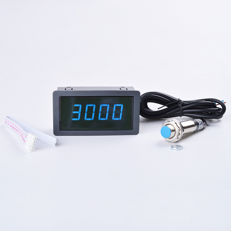 4 Digital Red Green Blue LED Industrial Tachometer  RPM Speed Panel Meter With Proximity Switch Sensor 12V Measure range 10-9999