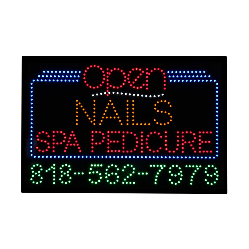24X35 Inches Bright LED Open Sign, Advertising Lighting Board for NAils, Spa, Pedicure Shop with Customize Phone Number