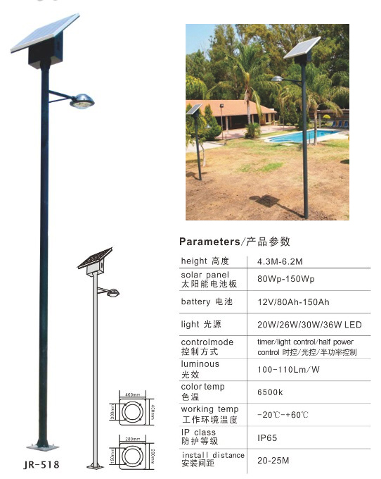 Chinese integrated decorative solar street lights for path , solar street lights for roads, court and path (JR-518)