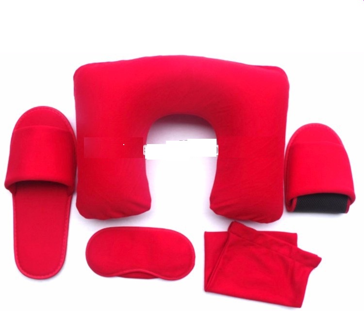 portable 5 in 1 travel set neckpillow earplug slipper and pocket