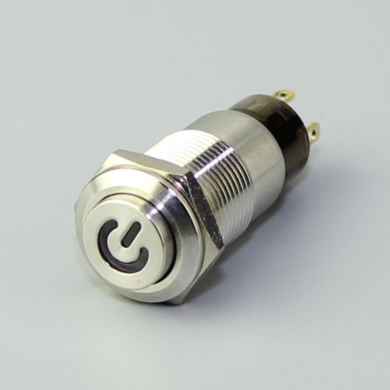 12mm High Button Latching Power Logo Metal Push Button Switch