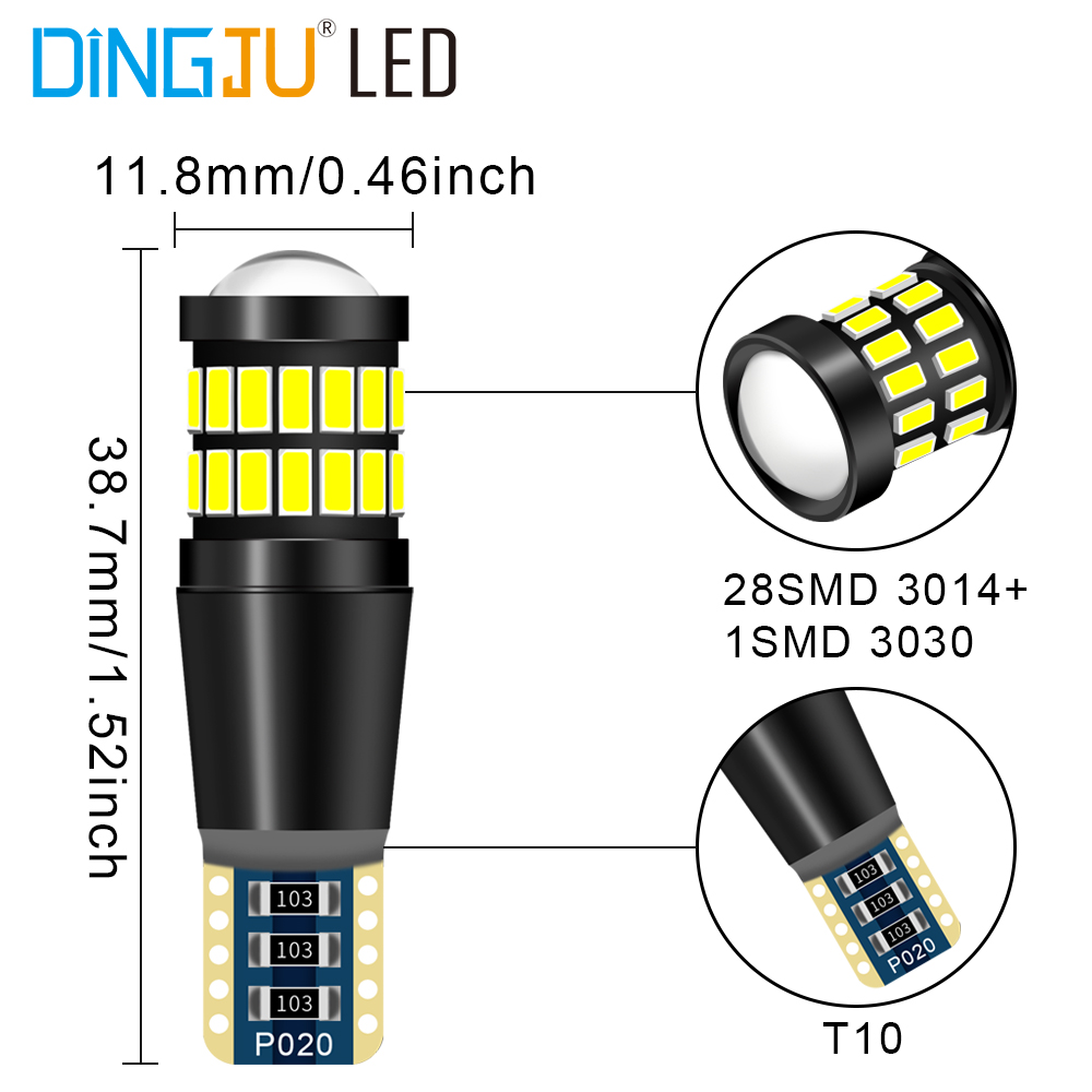 Customized t10 12v bulb 28smd 3014 1smd 3030 led light w5w  car decoding licence  plate instrument lamp 194 Oem Factory Price