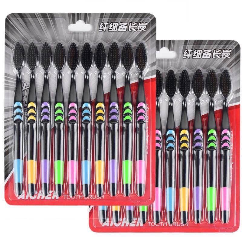 10pcs/set Adults Bamboo Charcoal Toothbrush Home pack Super Soft Hair Toothbrush