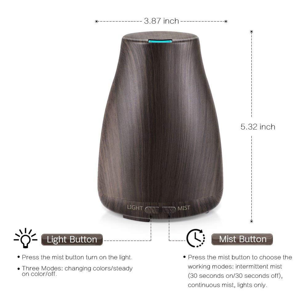 Wood Grain Aromatherapy Ultrasonic Aroma Diffuser, Portable Cool Mist Humidifier with Auto Shut Off, 7 LED Colors and Adjustable