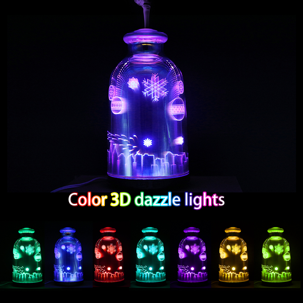 Colorful 3D Chrome Glass Oil Diffuser ,Bottle Purifier with Firecracker & fireworks Dazzle Light