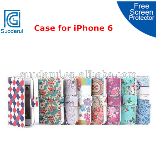 New Fashion Flower Pattern Leather Cute Wallet Case for iPhone 6 Cover