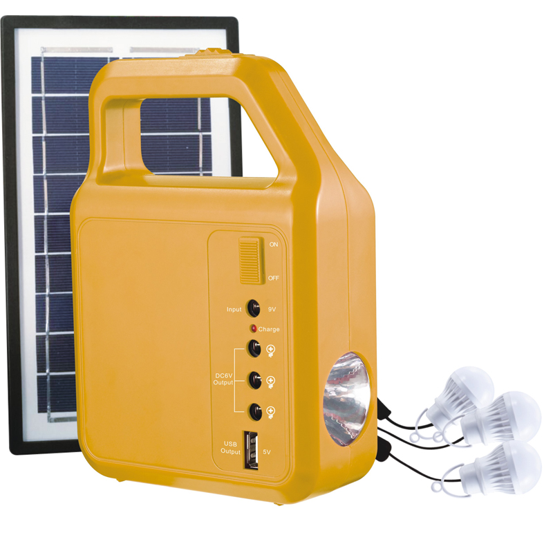 9V 3W Multi-function  Portable Solar Home Lighting System with DC bulbs