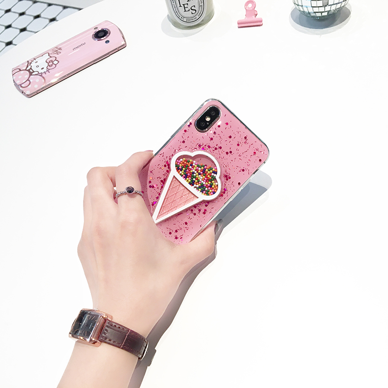 Pink Ice Cream Cone Cell Phone Case for iPhone Xs Max 8 7 Plus , for iPhone Xr Case Cone Liquid Ball