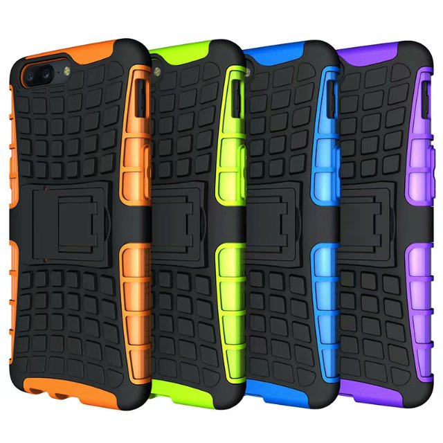 shockproof TPU+PC 2in1 tire pattern bracket cover phone case For 1+5 1+6