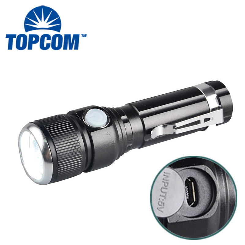 Aluminum Pocket Clip Adjustable Focus T6 LED Super Bright USB Tactical Flashlight