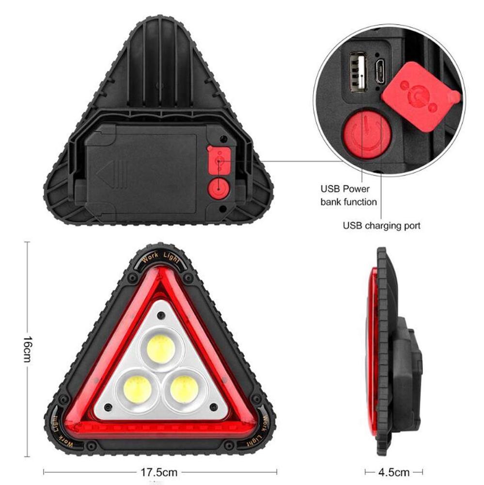 Triangle 3 COB Work Light USB Charging 36LED Traffic Warning Light Function Outdoor powerful triangle light Emergency Lights