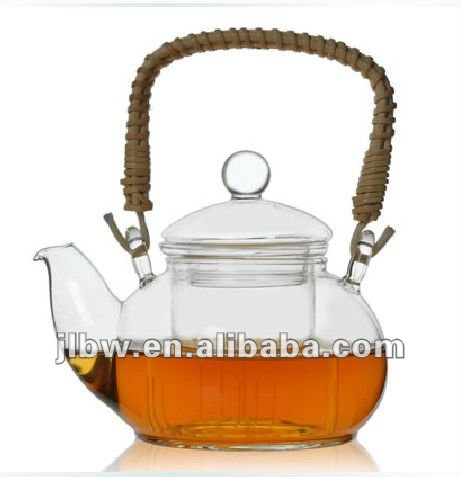 Double wall glass tea pot 600ml with bamboo handle Glass Coffee/Tea Pot Heat-resistant Glass pot