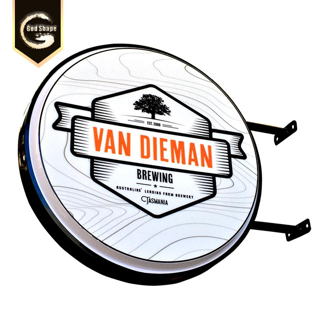 Outdoor round led ligjht box advertising wall mounted shop store sign metal framed lightbox