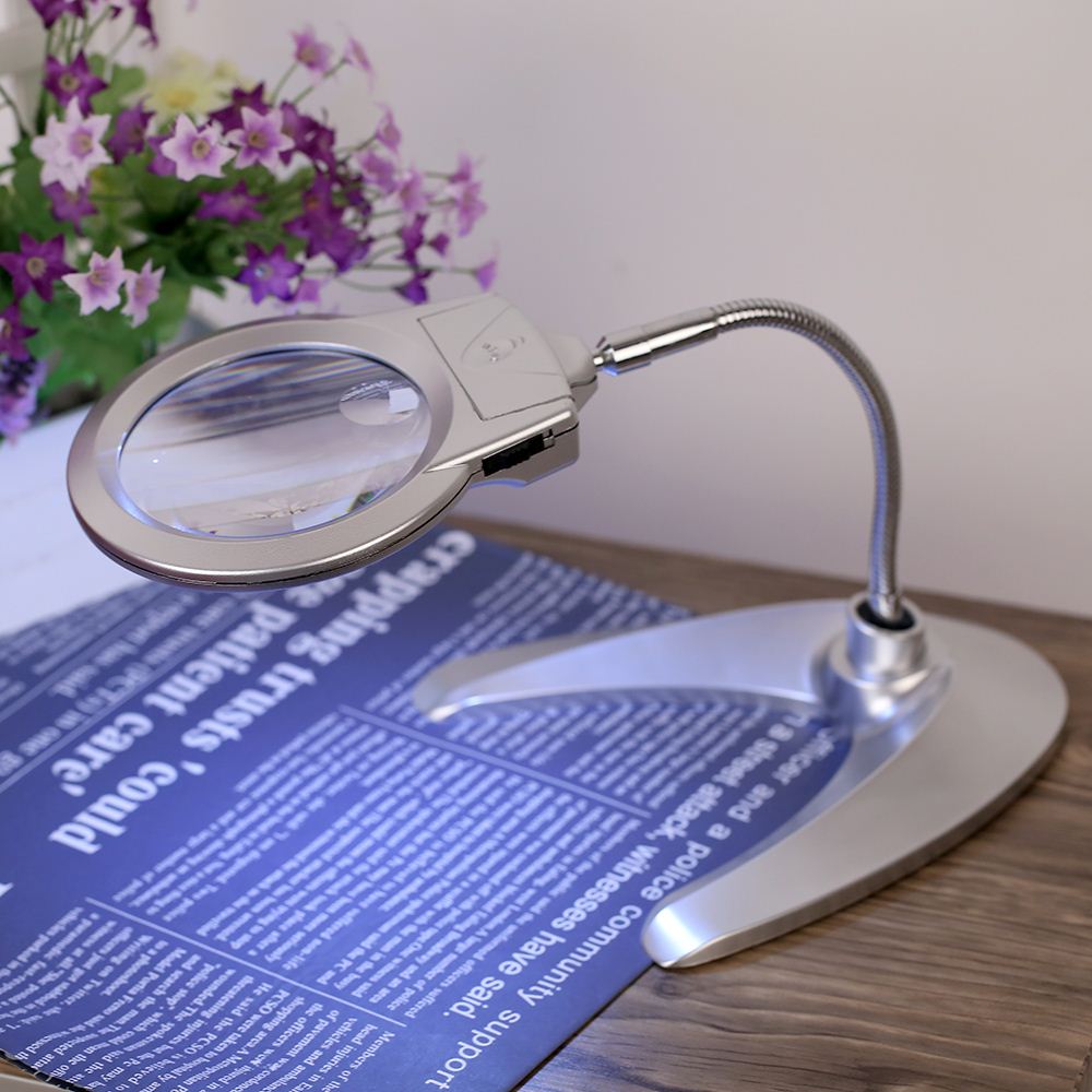 6X magnifying glass Multi-functional desk magnifier lamp Flexible loupe microscope with Light Magnifying Glass Tool 90mm 2X 21mm