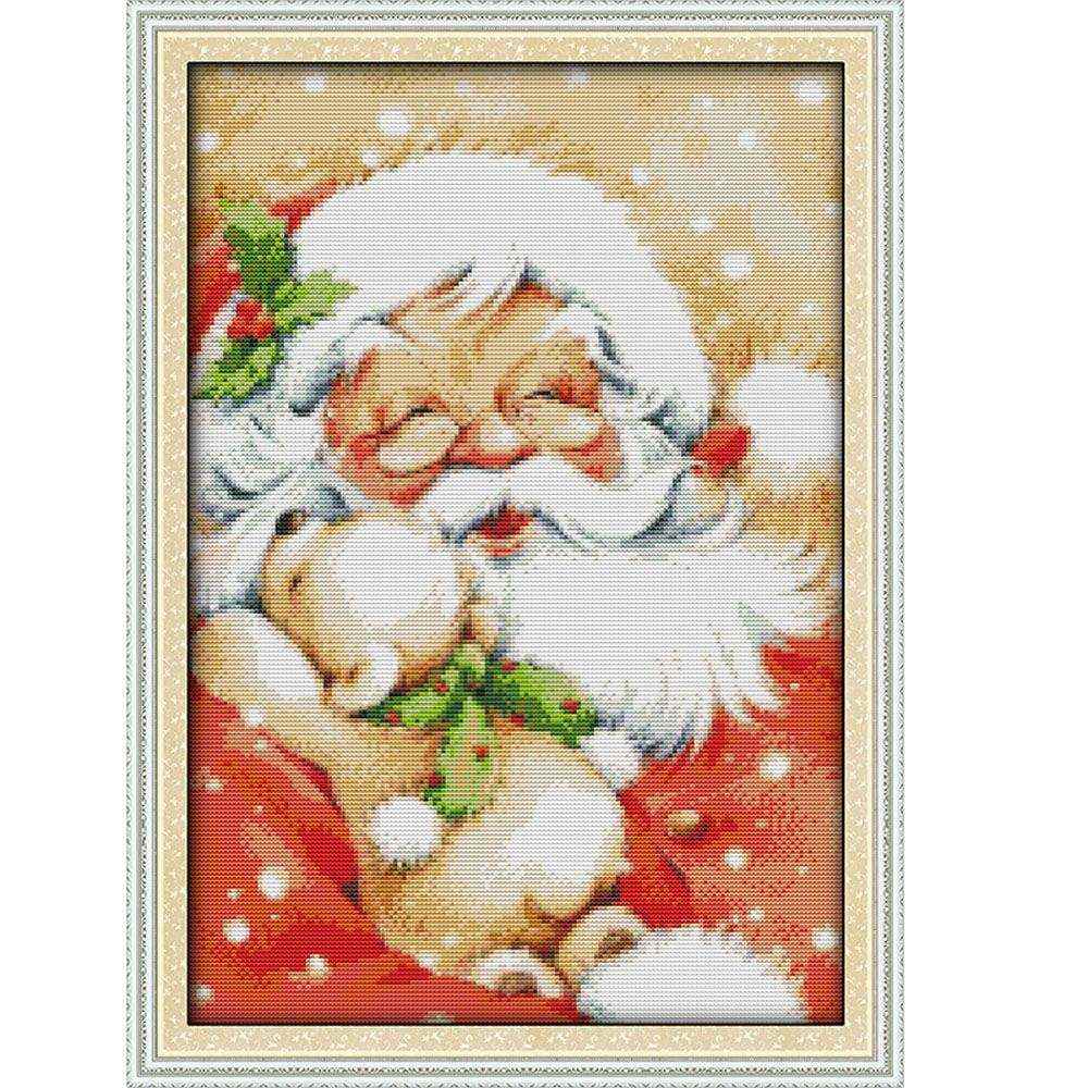 14CT Cross-Stitch Embroidery Kits DIY Handmade Cross Stitch Kits Santa Claus Portrait Needlework Home Decoration 37 * 50cm