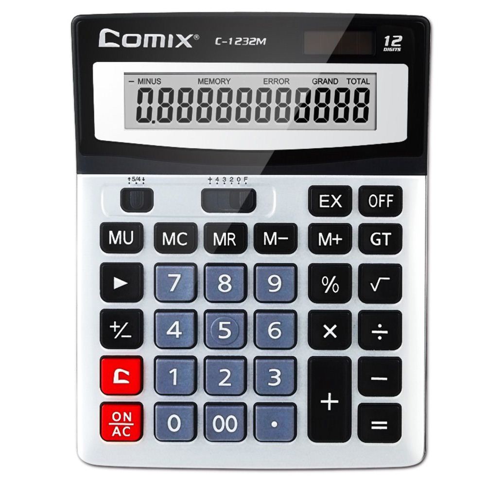 C-1232M Standard Function Desktop Calculator 12 Digits Solar and Battery Dual Power for School Office Home