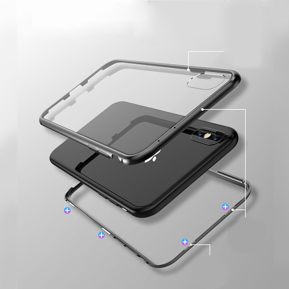 360 Metal frame glass flip  cover explosion Magnetic phone case For Apple iphone 5 6 7 8 X Plus